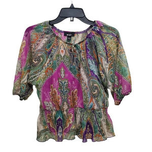 BCXGirl Multicolor Boho Chiffon Overlay Long Sleeve‎ Top Blouse Girl's Size  L